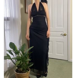 Vintage 90’s Black Dress Mesh Halter Neck Maxi Dress Mesh Slip Dress Prom Dress